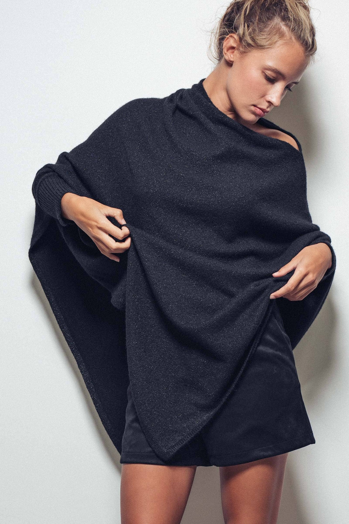 Shimmer Asymmetric Hem Knit Poncho