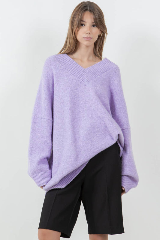 Oversized V-Neck Knit Sweater