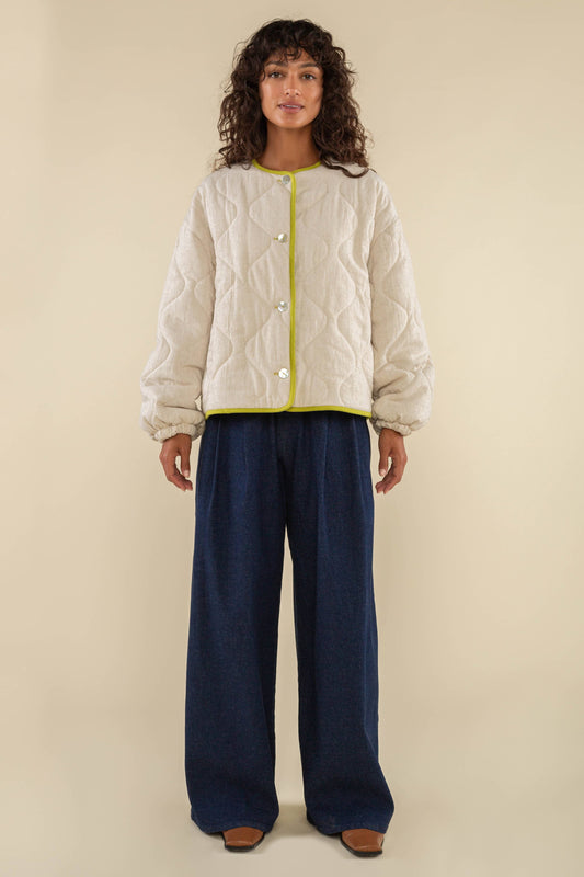 Nubi Boxy Quilted Jacket, Green Trim