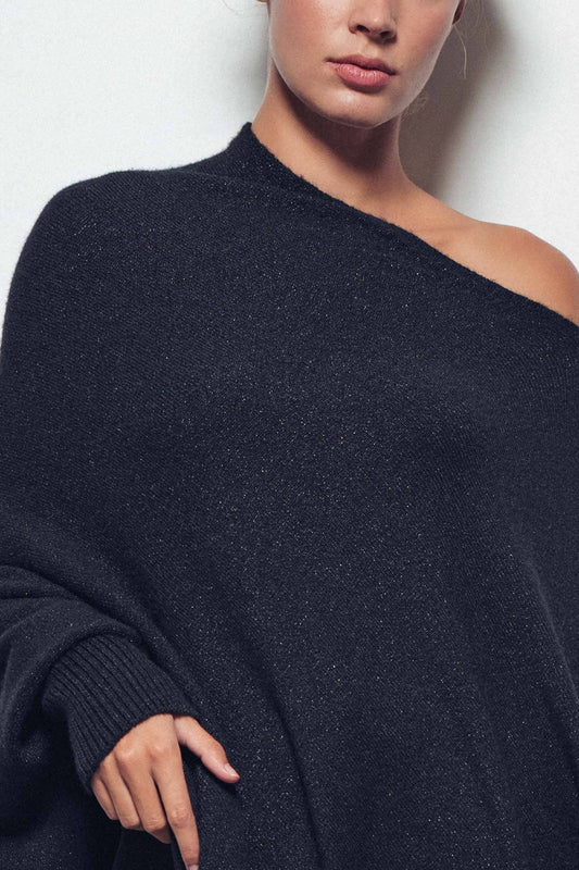 Shimmer Asymmetric Hem Knit Poncho