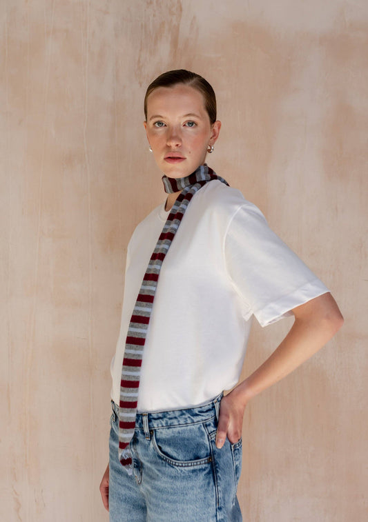 Merino Wool Neck Tie in Burgundy Stripe