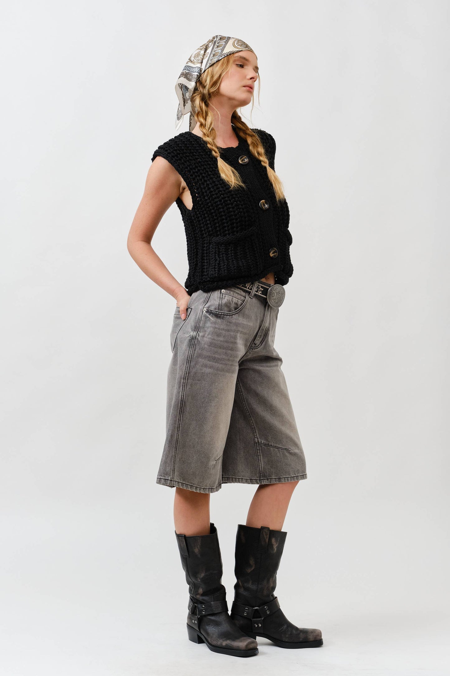 Yoke Seam Denim Bermuda Shorts