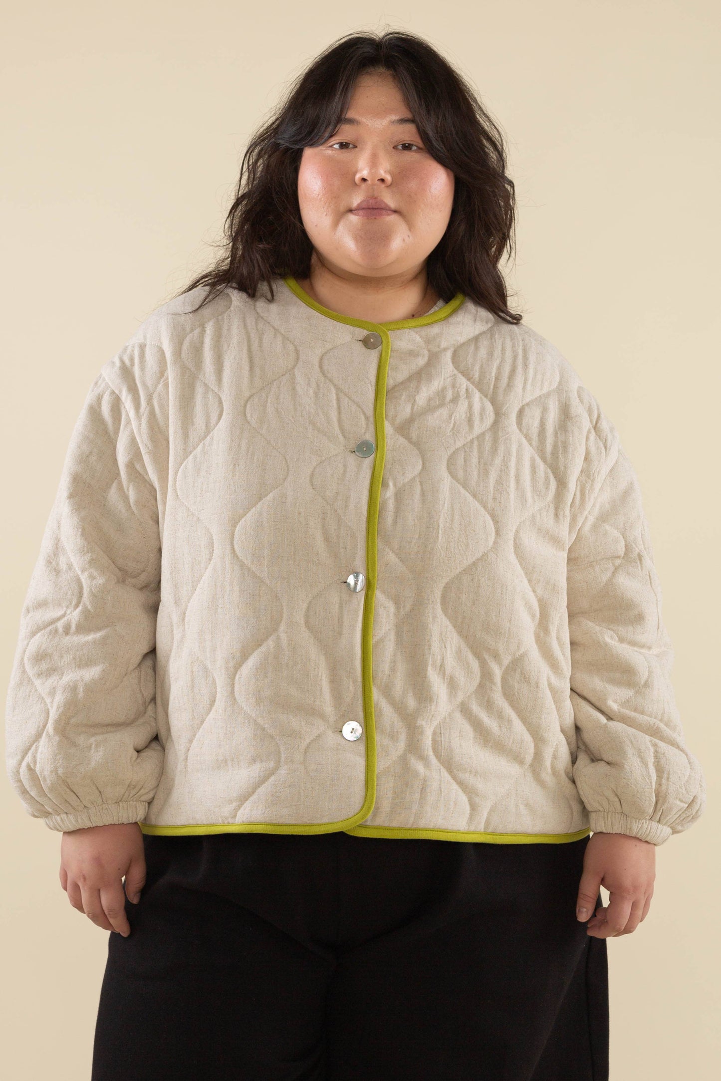 Nubi Boxy Quilted Jacket, Green Trim - Plus Size