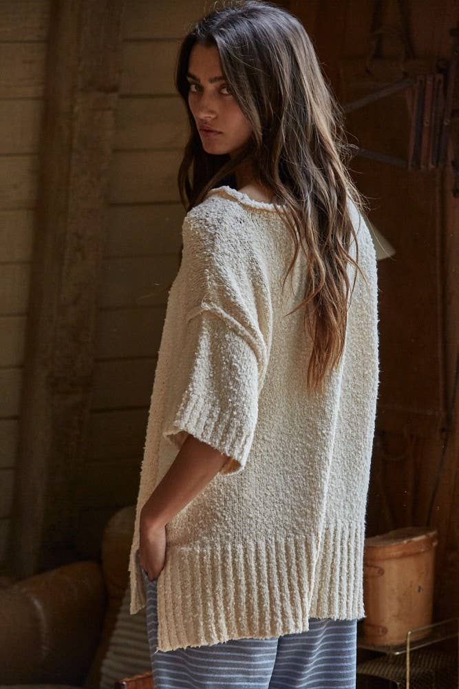 Knit Sweater Cotton Short Sleeve Pullover Top