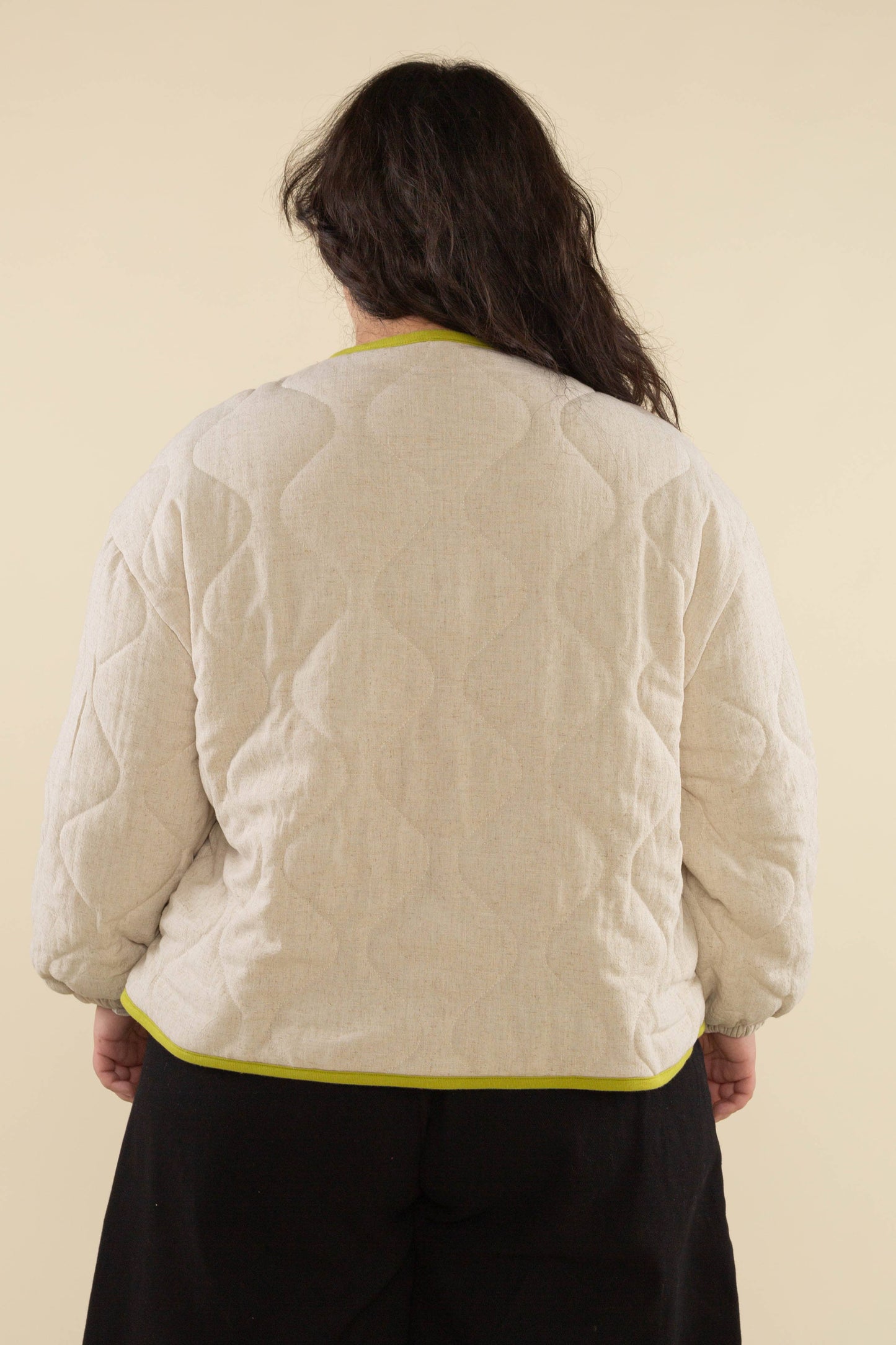 Nubi Boxy Quilted Jacket, Green Trim - Plus Size