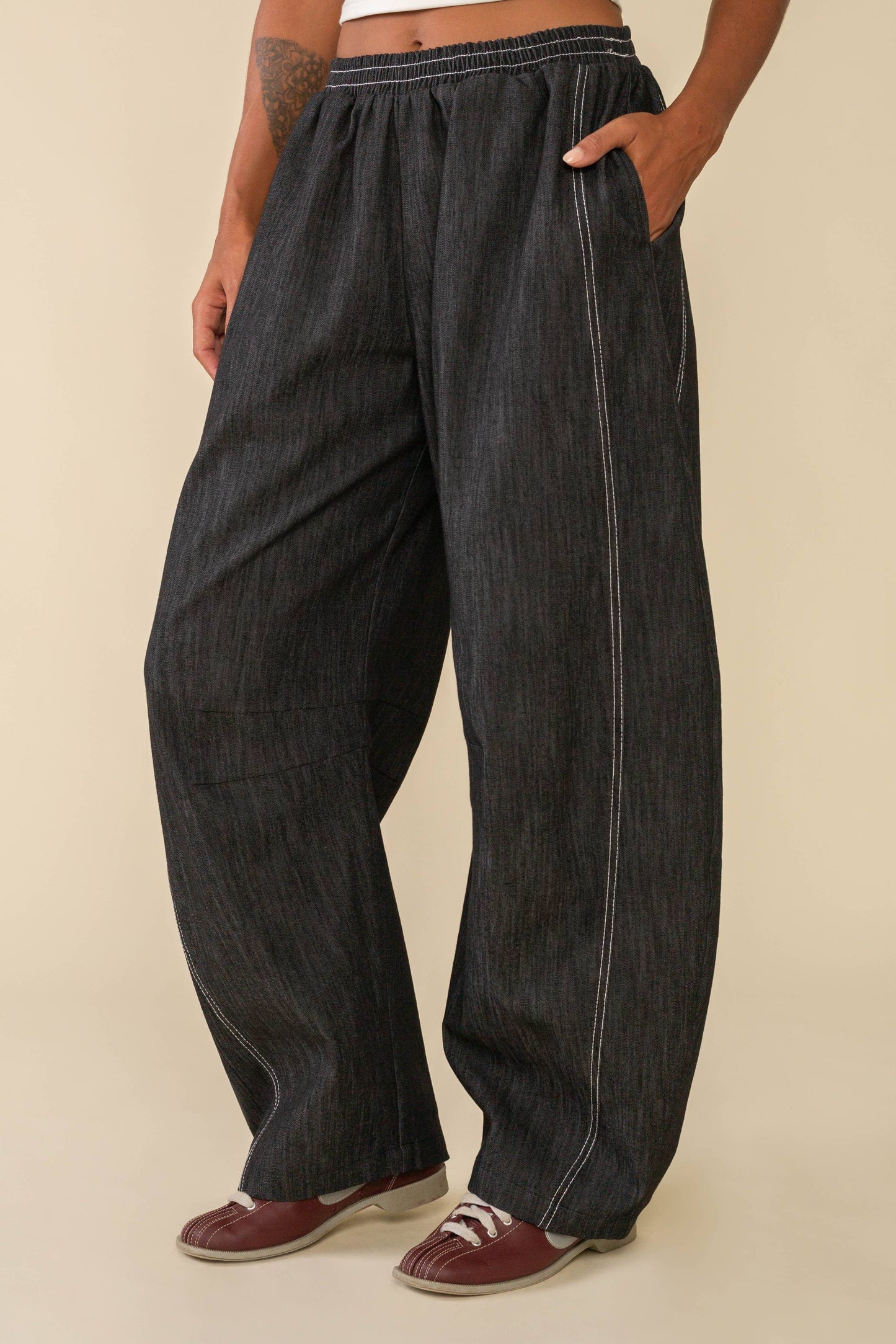 Hudson Black Cotton Denim Barrel Pant