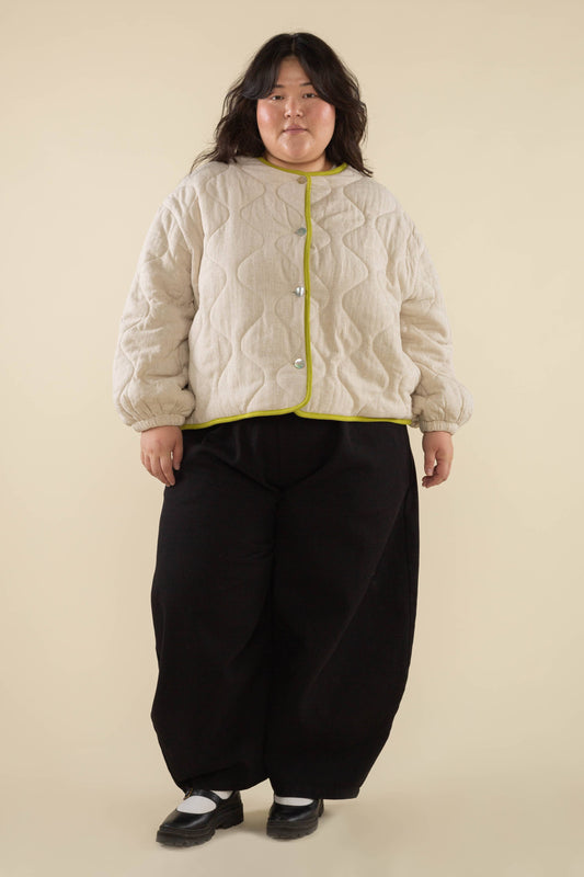 Nubi Boxy Quilted Jacket, Green Trim - Plus Size