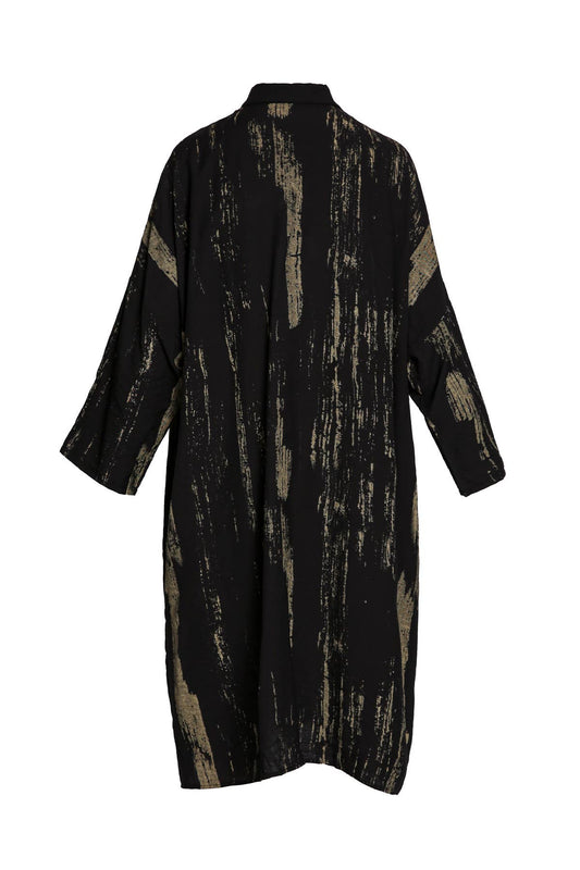 Abstract Brush Stroke Print Midi Shirt Dress