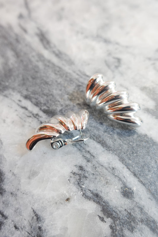 Sculptural Wave Silver Earrings