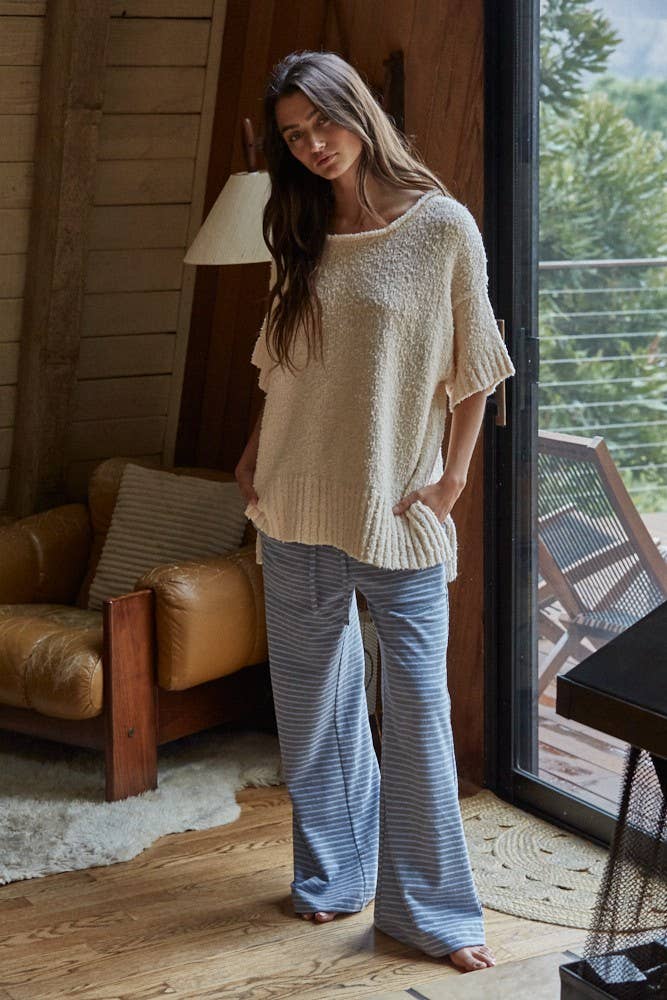 Knit Sweater Cotton Short Sleeve Pullover Top