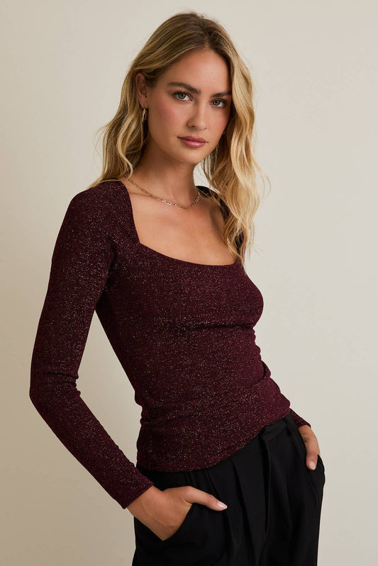 Scoop Neck Metallic Rib Top