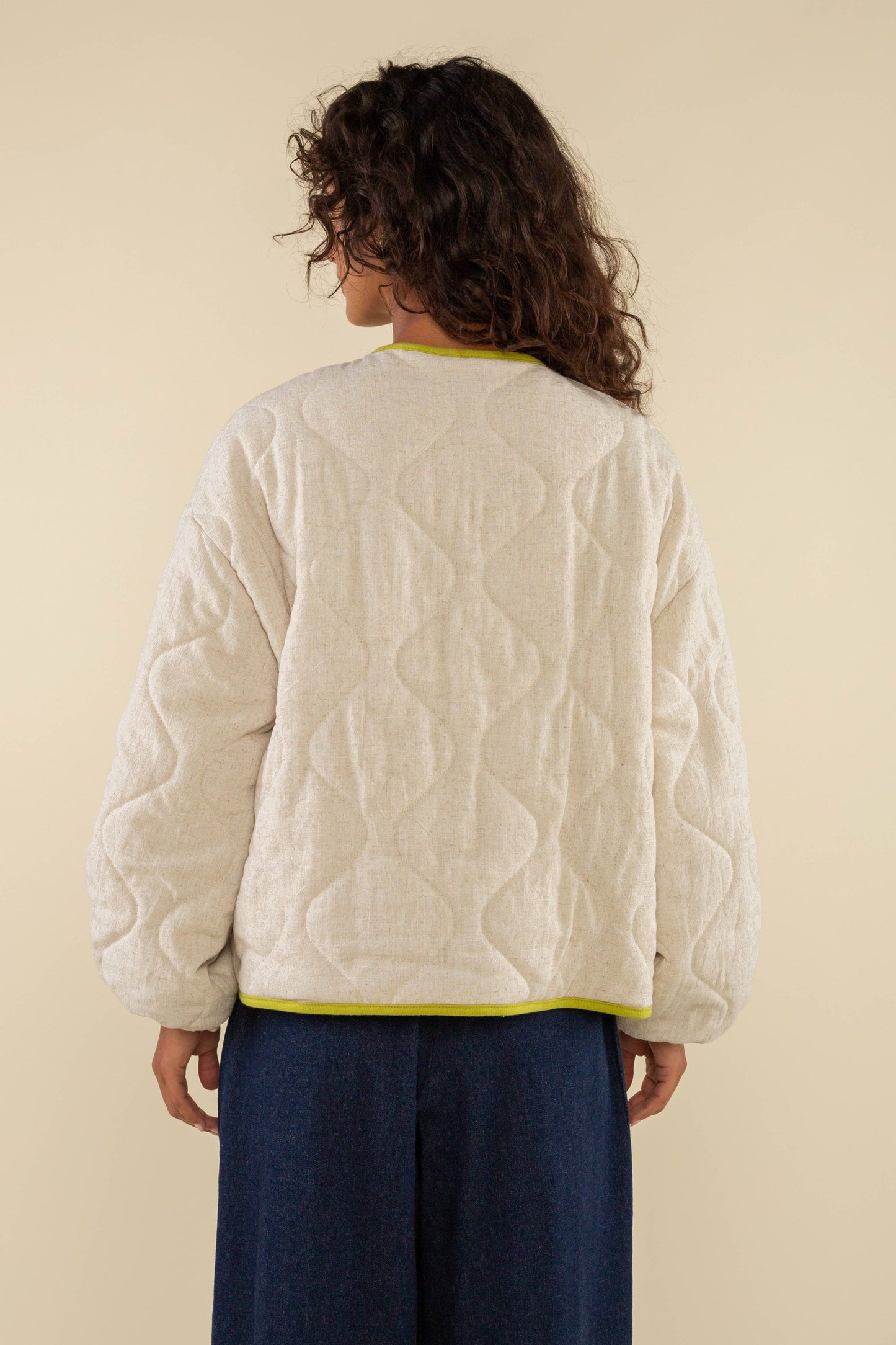 Nubi Boxy Quilted Jacket, Green Trim