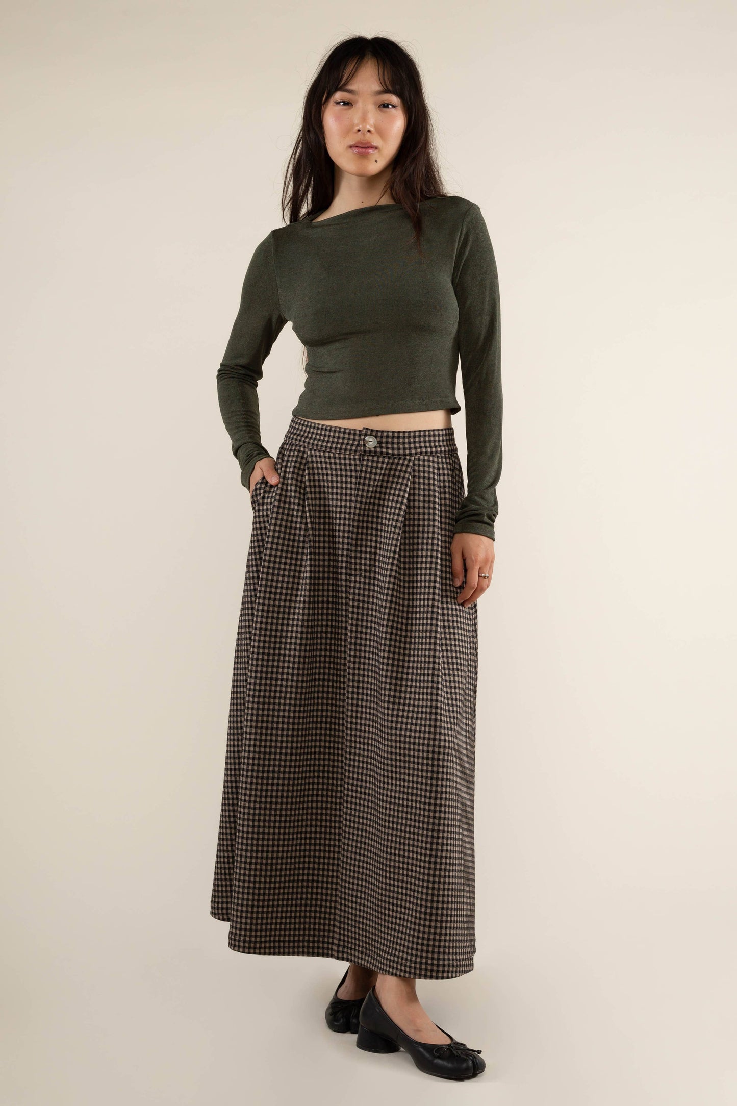 River Gingham A-line Maxi Skirt