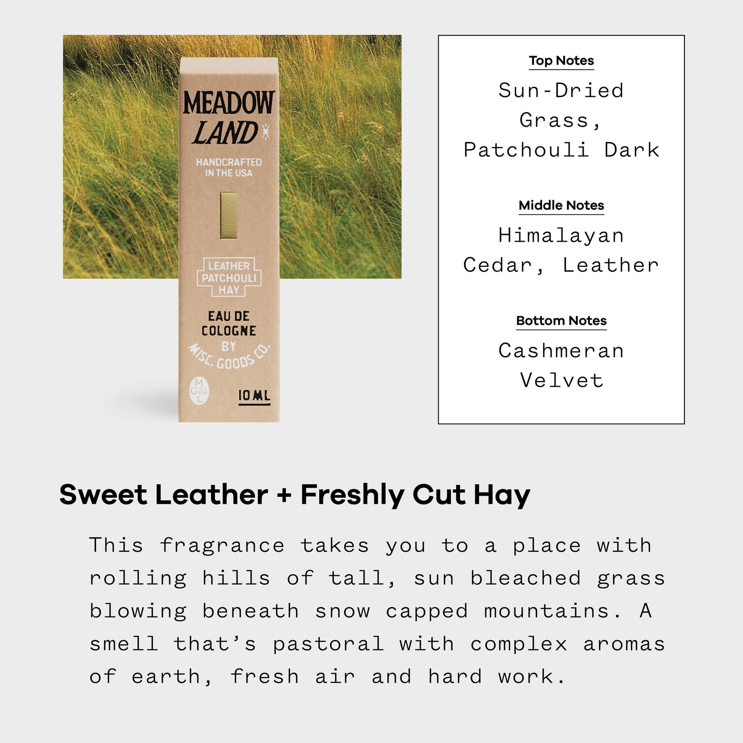 Meadowland Unisex Eau De Cologne \ Grass & Patchouli