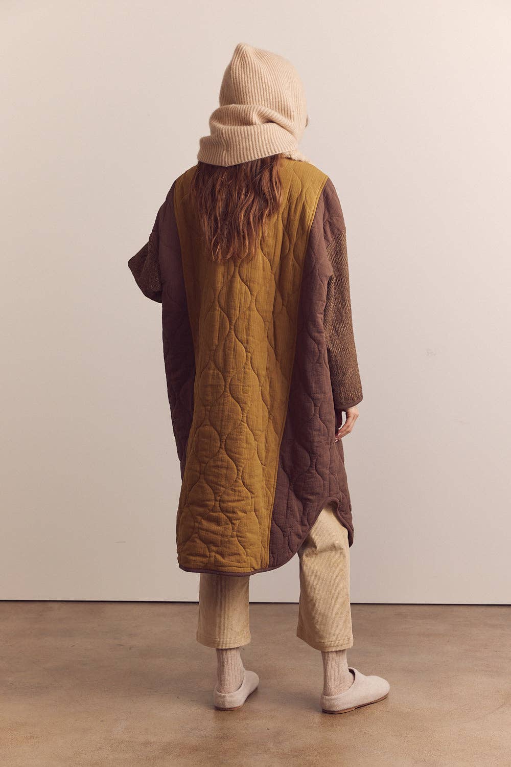 Amente Patch Quilted Wool Blend Coat w/ Detachable Collar