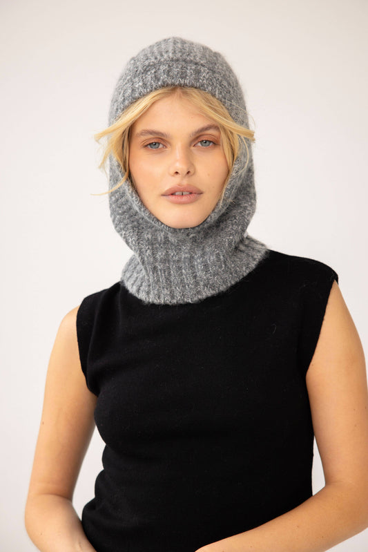 Alpaca Balaclava Fitted Hood - Alpine Cloud