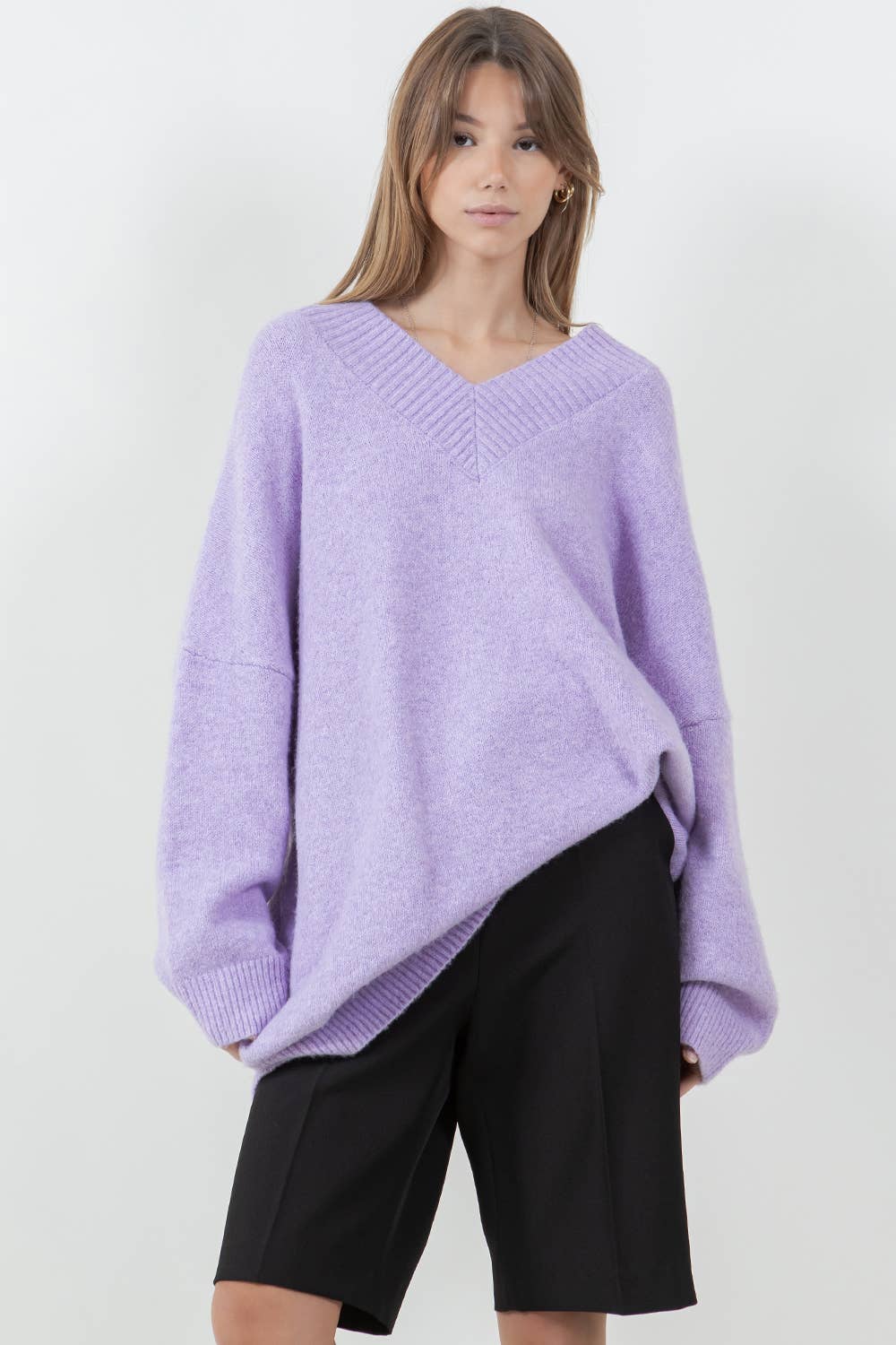 Oversized V-Neck Knit Sweater