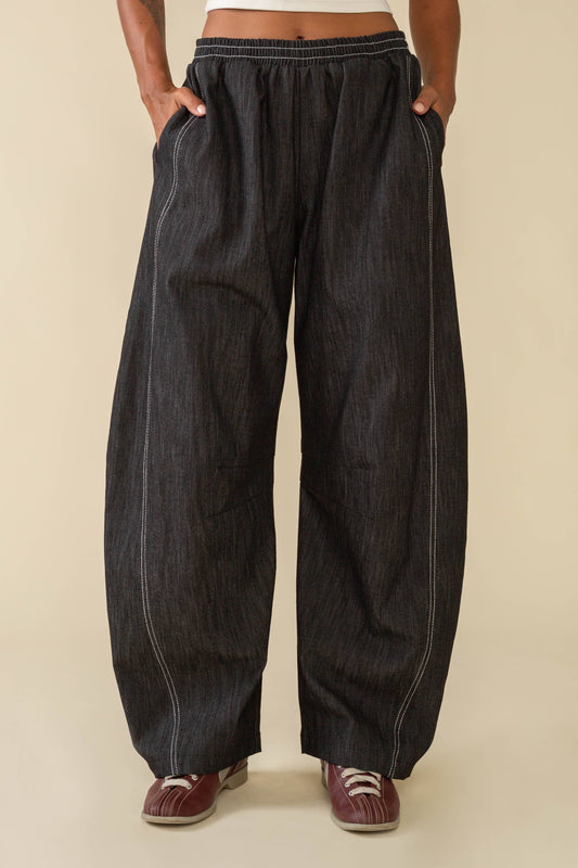 Hudson Black Cotton Denim Barrel Pant