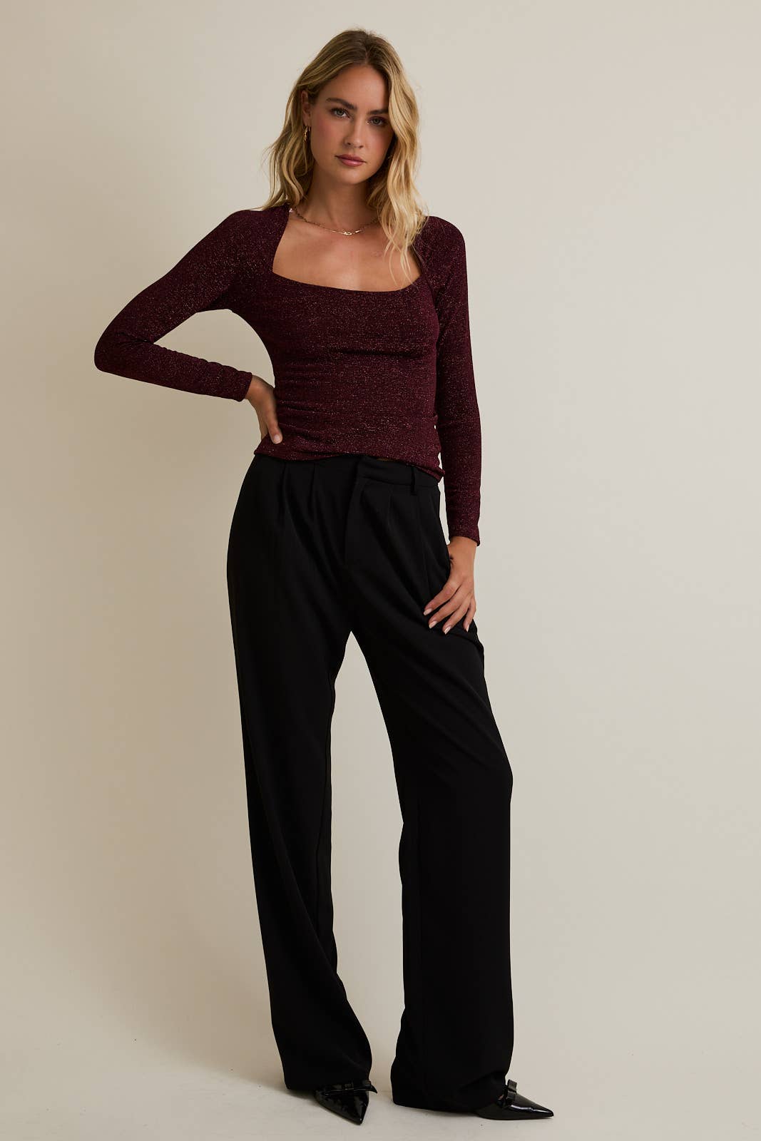Scoop Neck Metallic Rib Top