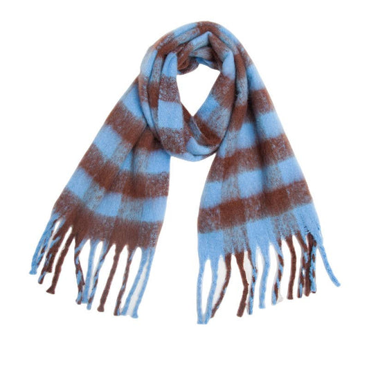 Soft Chunky Gingham Fleece Scarf with Tassel (12 colors)