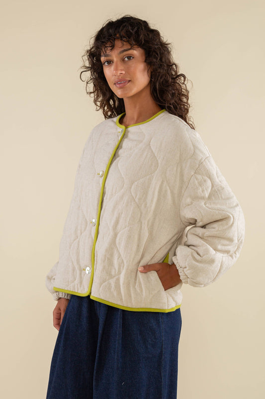 Nubi Boxy Quilted Jacket, Green Trim