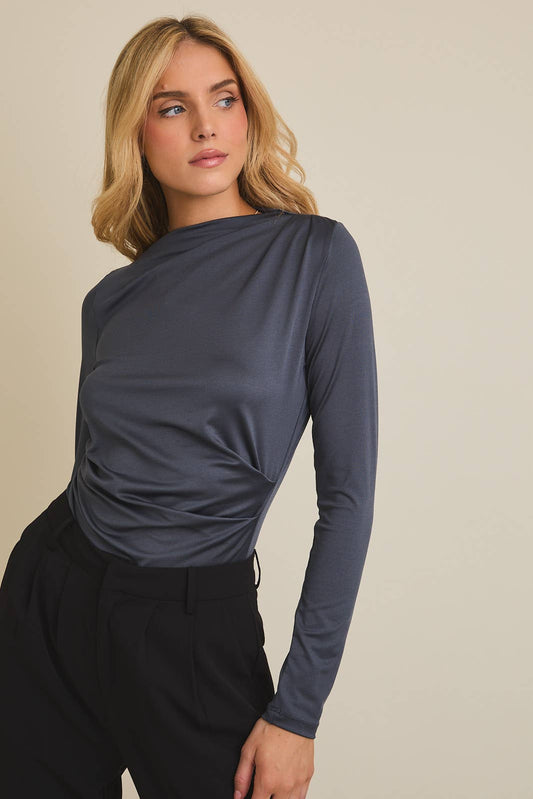 Mock Neck Shirring Top
