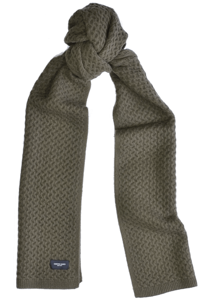 Honeycomb Knit Olive Wool Scarf