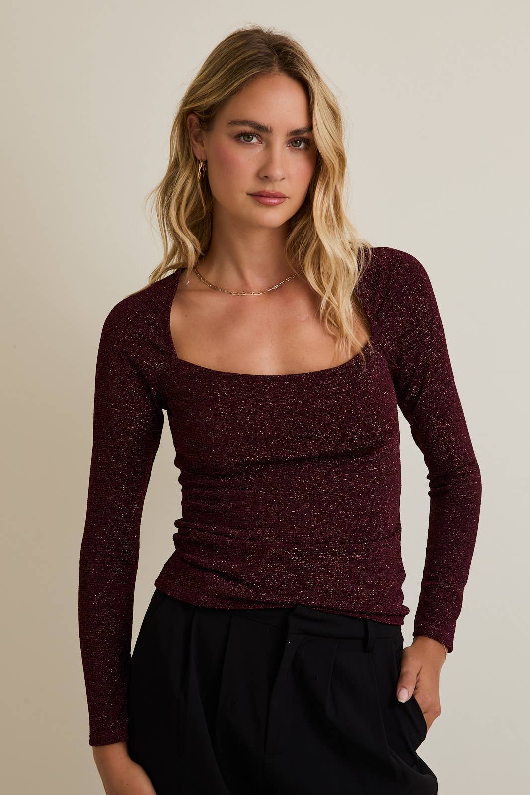 Scoop Neck Metallic Rib Top