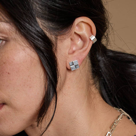Checkers Stud Earrings - Sterling Silver