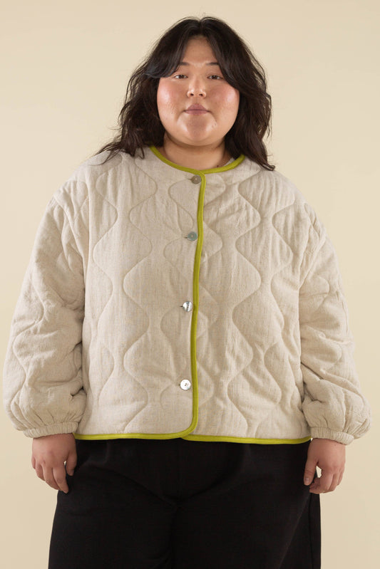 Nubi Boxy Quilted Jacket, Green Trim - Plus Size