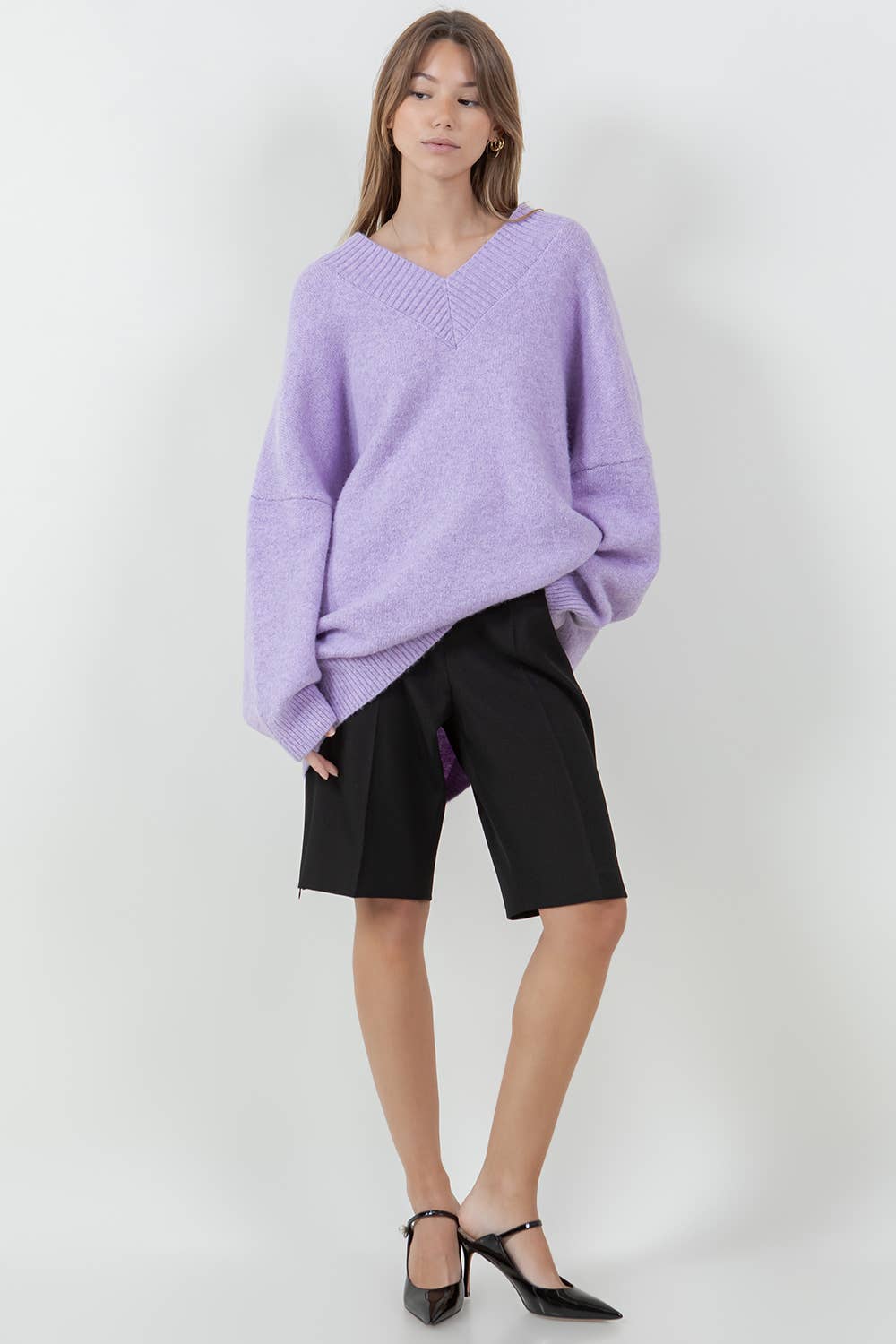 Oversized V-Neck Knit Sweater