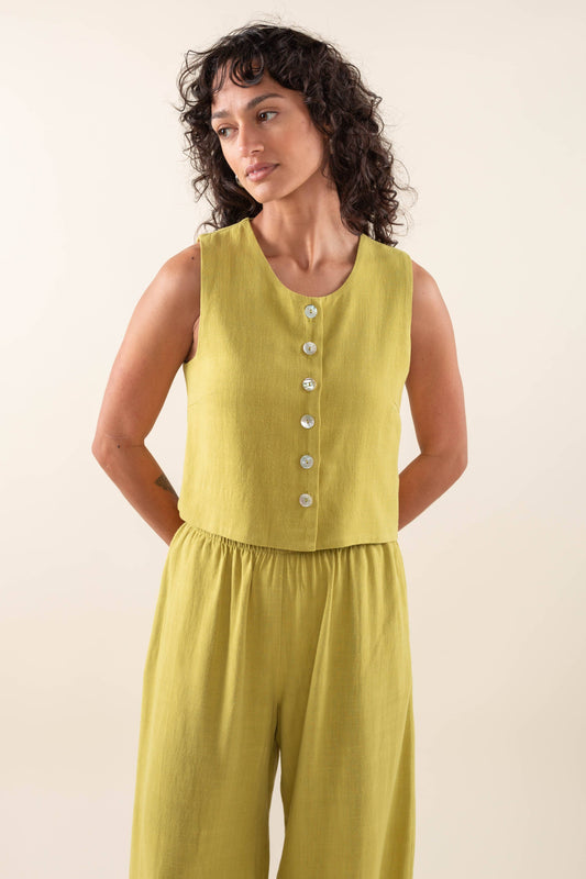 Hi-Neck Linen Vest