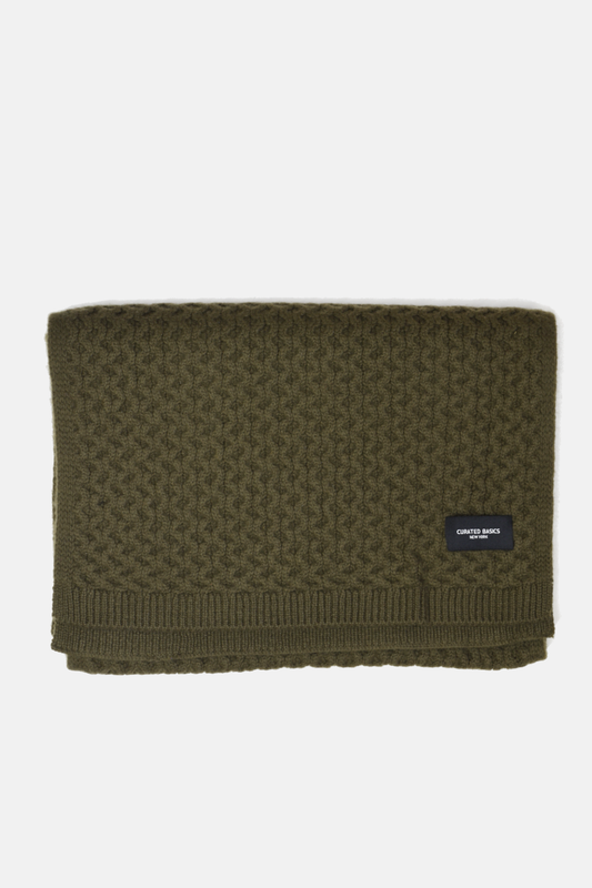 Honeycomb Knit Olive Wool Scarf