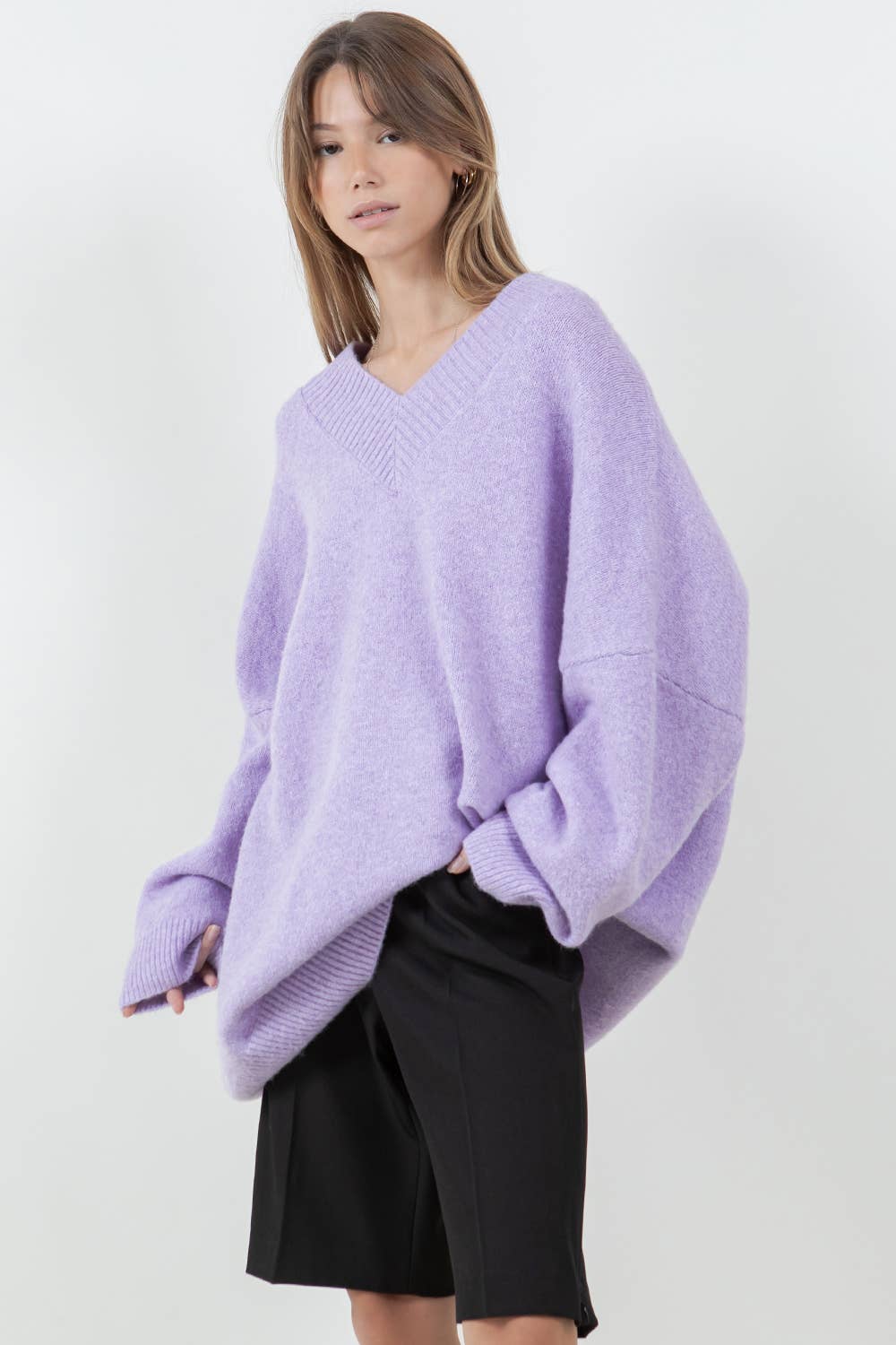 Oversized V-Neck Knit Sweater