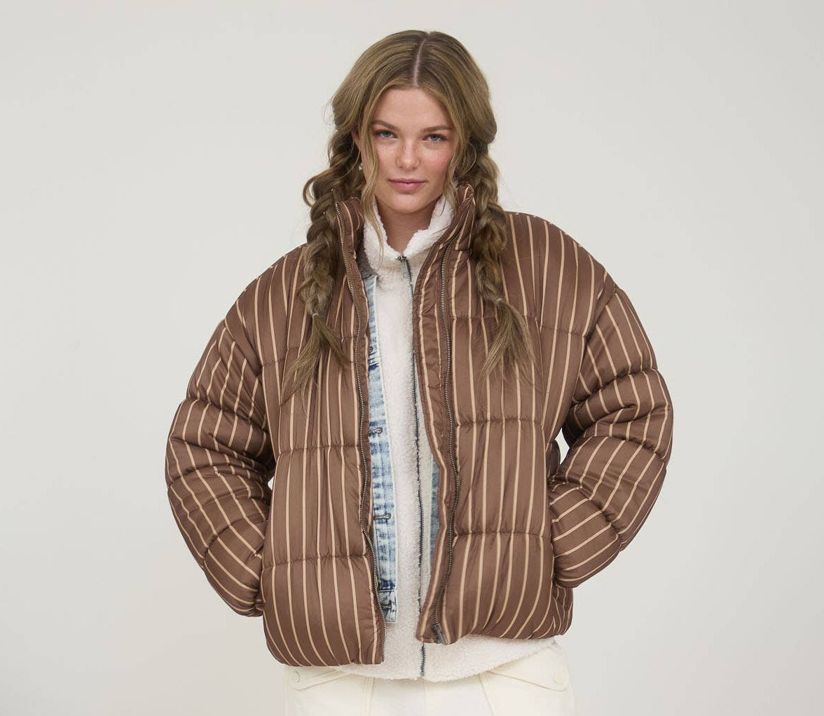 Funnel Neck Striped Puffer