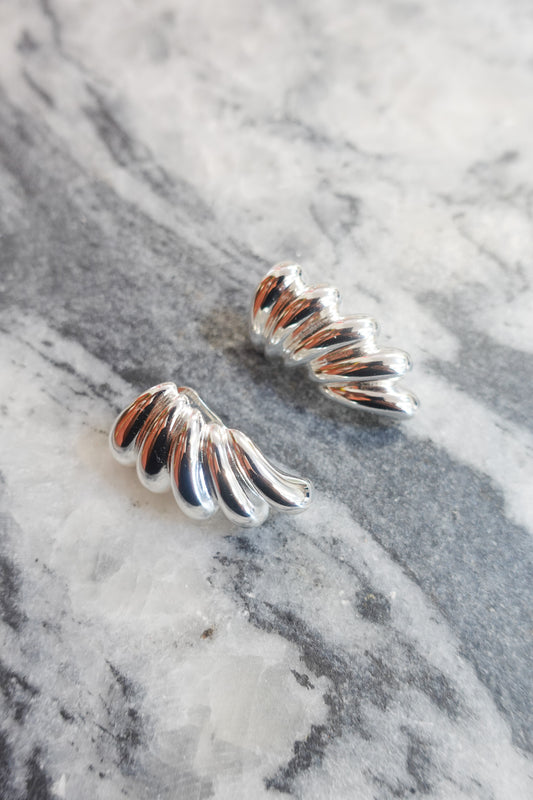 Sculptural Wave Silver Earrings