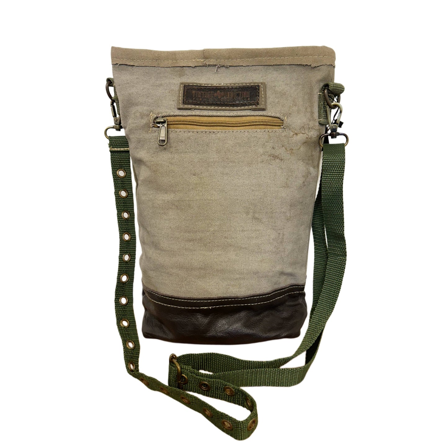 Recycled Military Tent Crossbody with Leather Accent