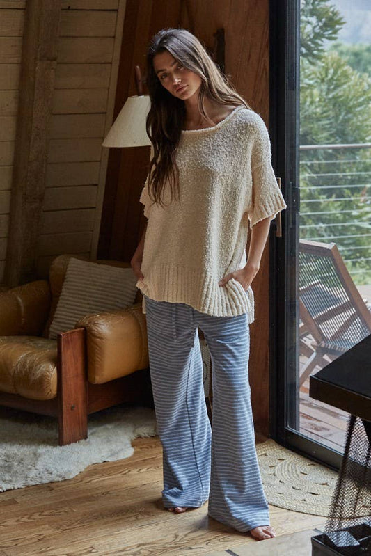 Knit Sweater Cotton Short Sleeve Pullover Top