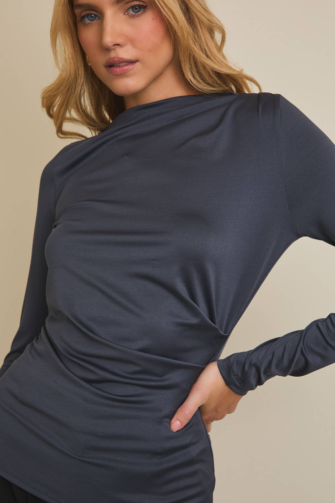 Mock Neck Shirring Top