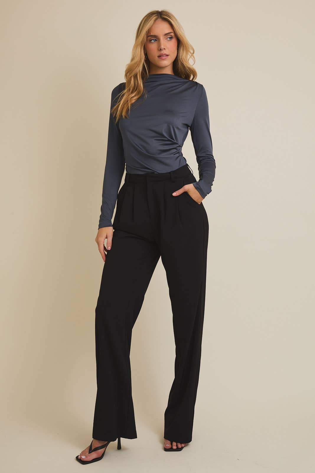 Mock Neck Shirring Top