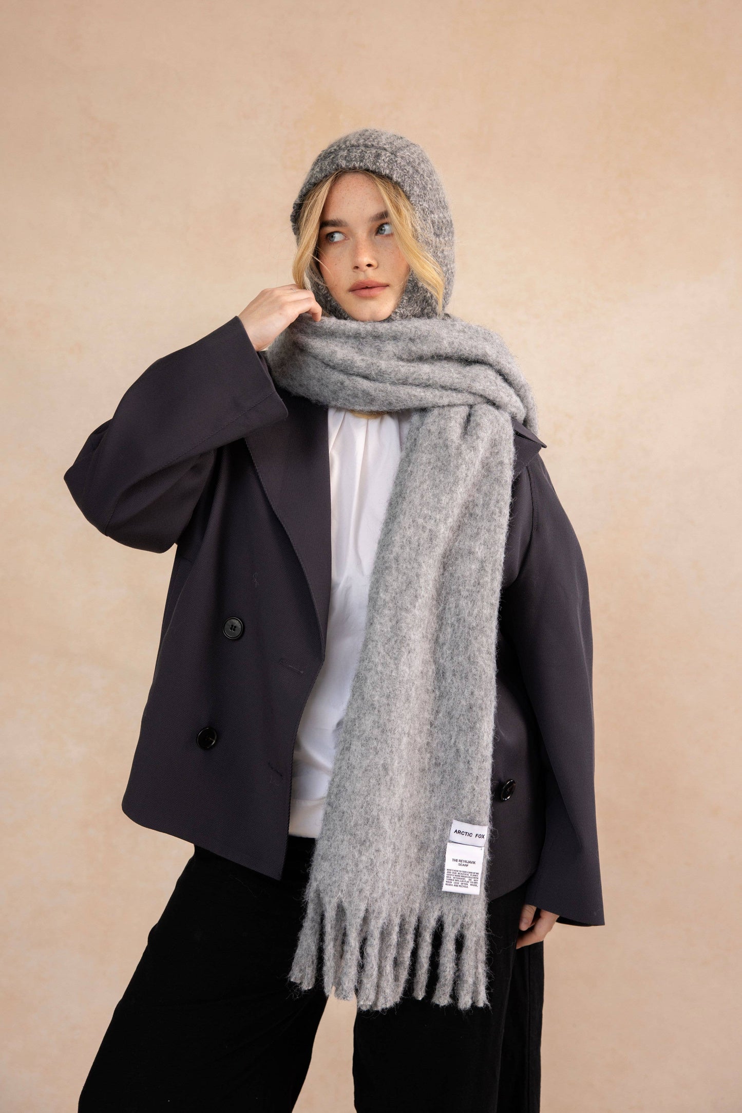 Alpaca Balaclava Fitted Hood - Alpine Cloud