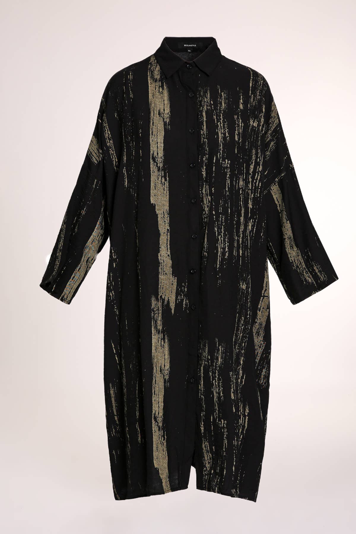 Abstract Brush Stroke Print Midi Shirt Dress