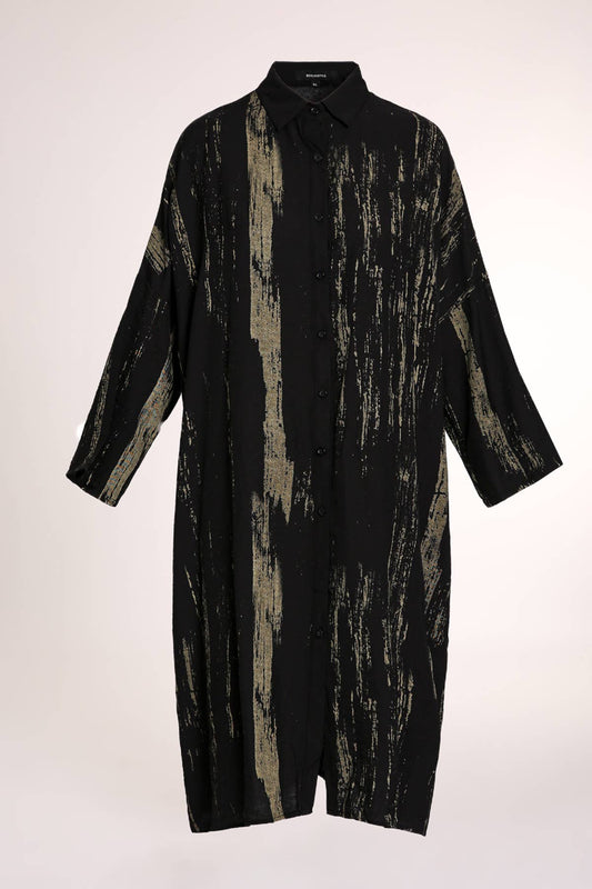 Abstract Brush Stroke Print Midi Shirt Dress