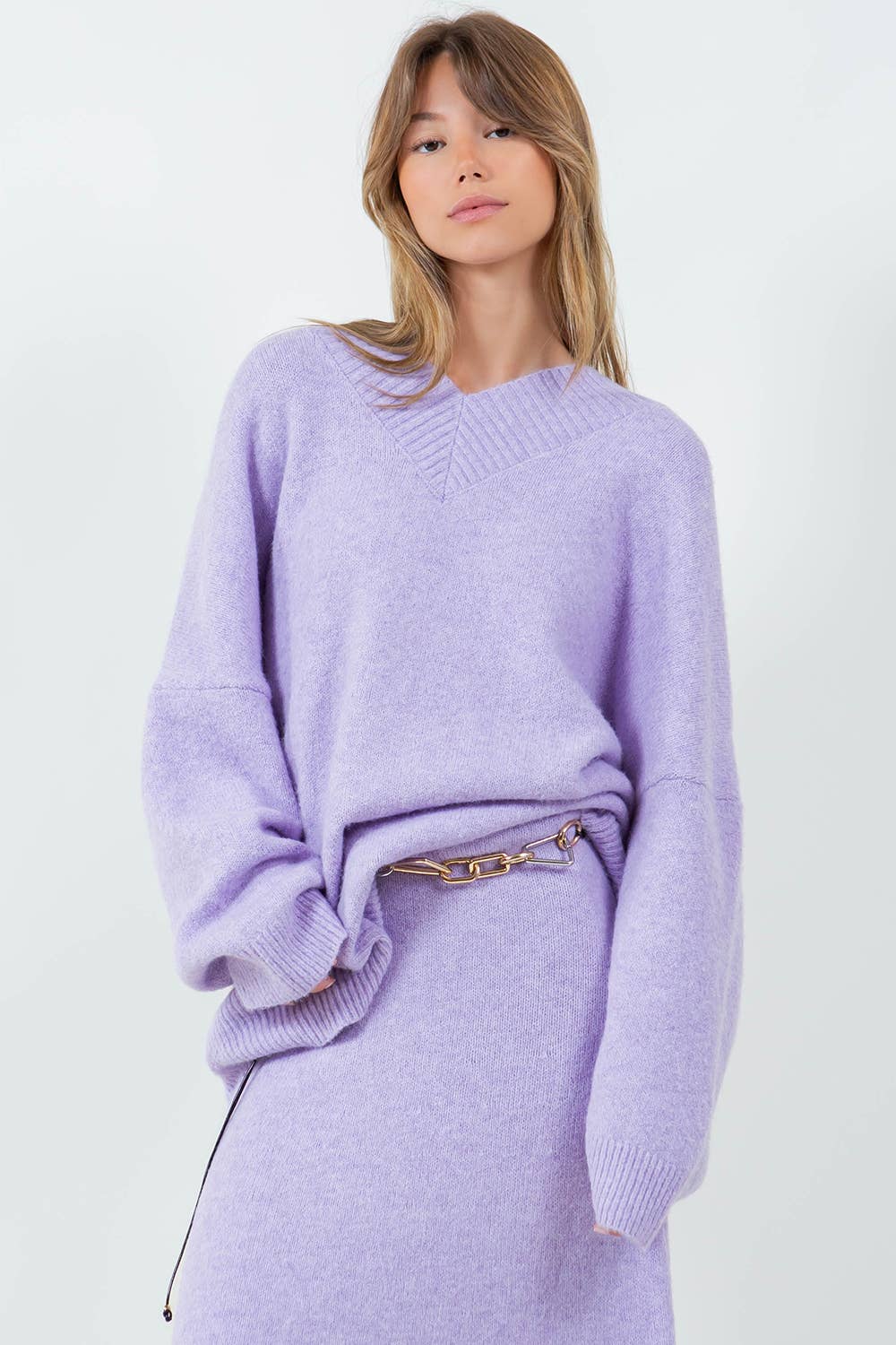 Oversized V-Neck Knit Sweater